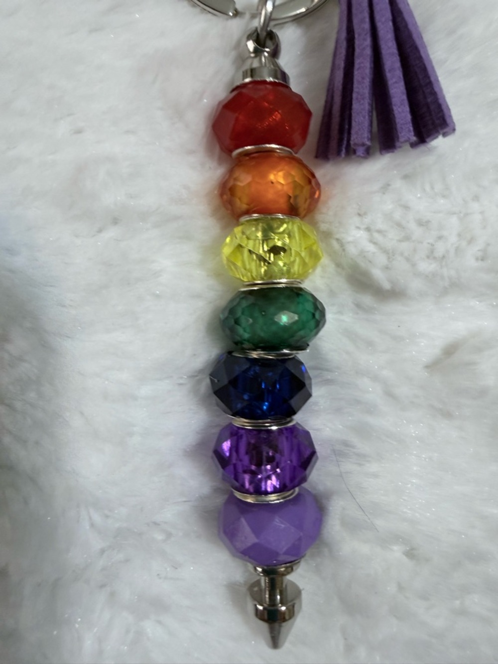Handmade by Me! Rainbow Crystal Bead Tassel Keychain